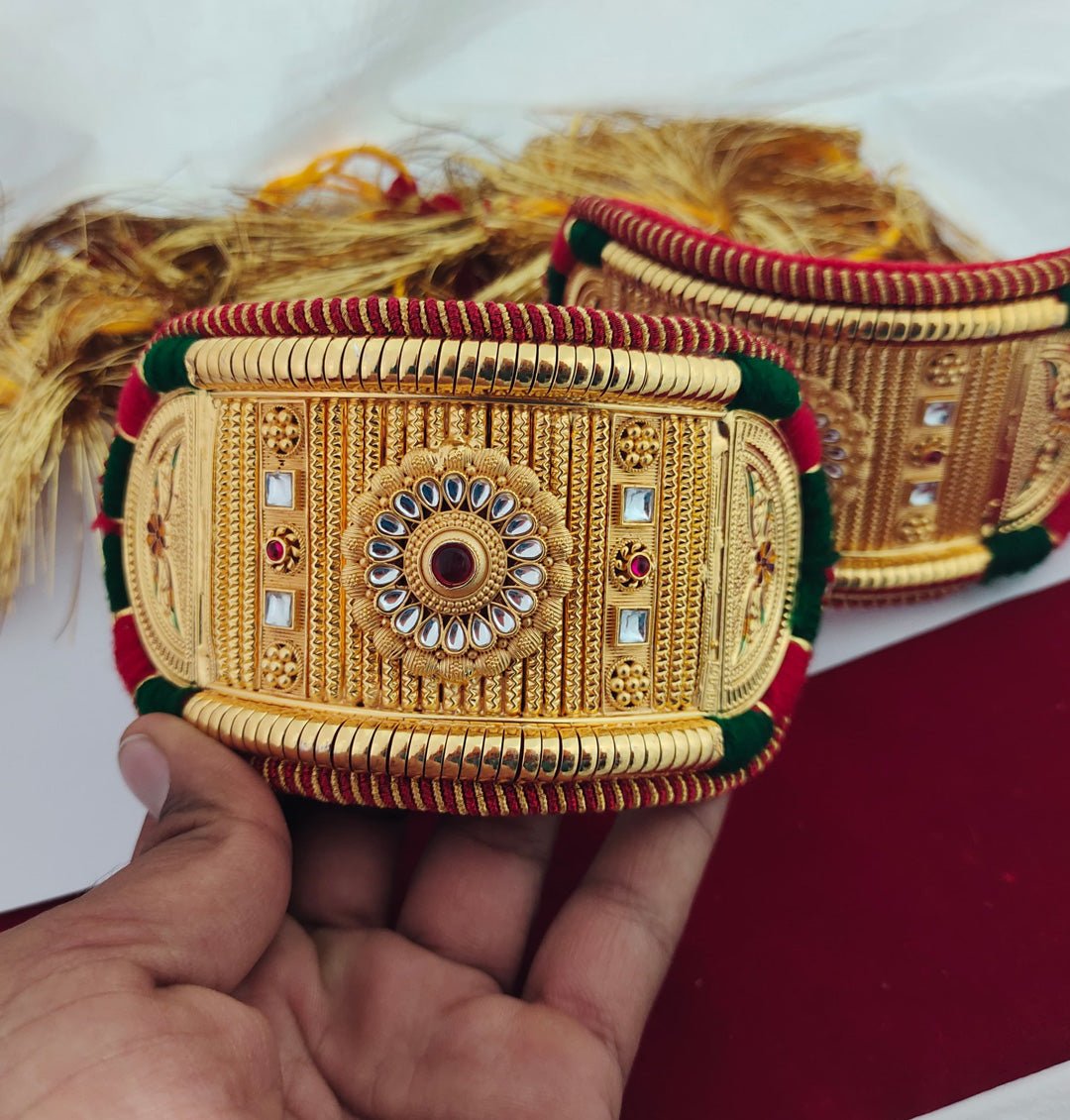 Traditional High Quality Rajputi Kundan Bajuband Set With Loom