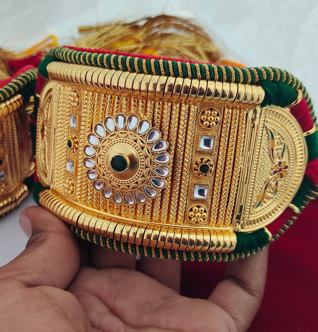 Traditional High Quality Rajputi Kundan Bajuband Set With Loom