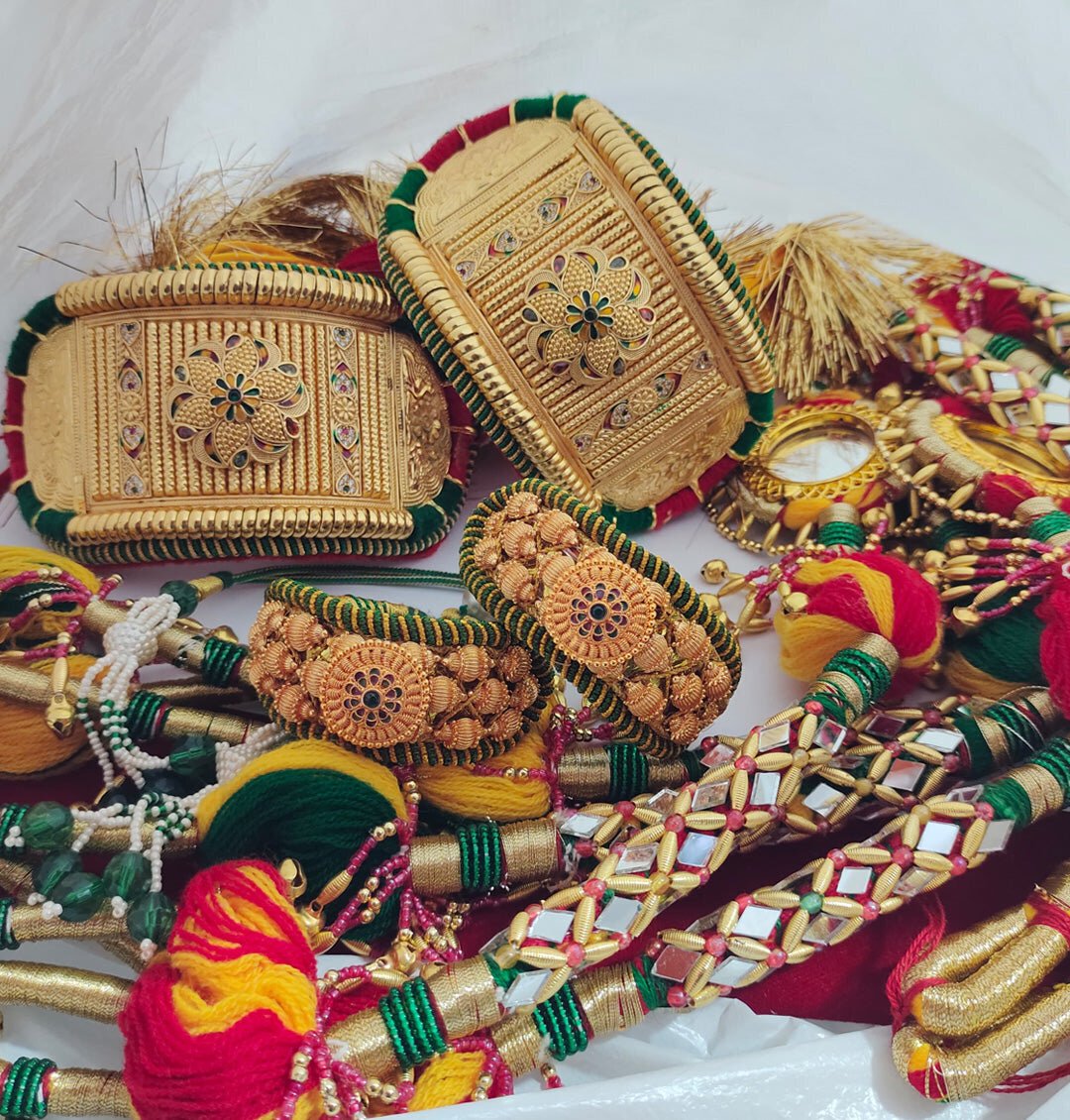 Traditional High Quality Rajputi Bajuband and Pochi Combo Set With Loom