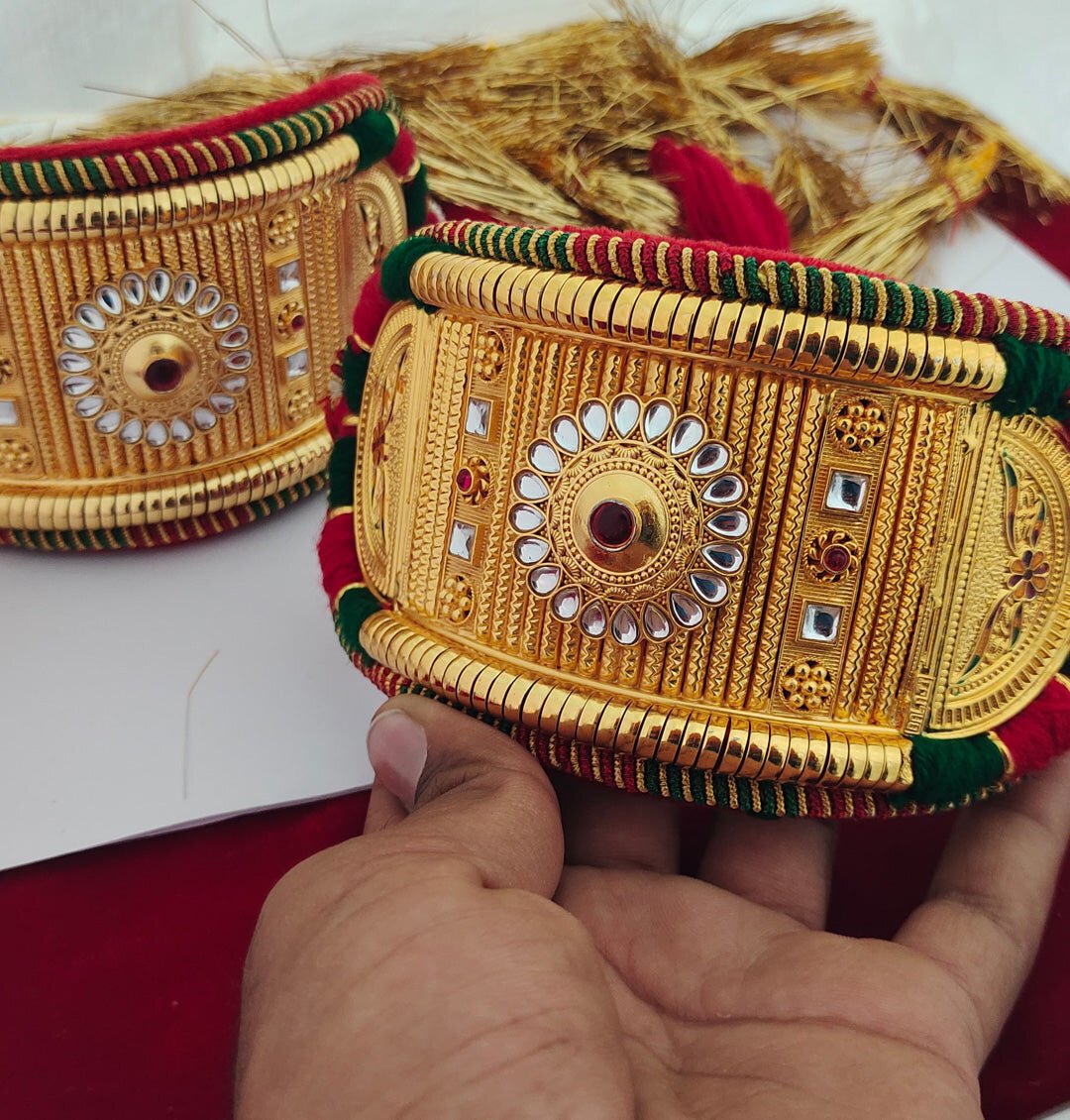 Traditional High Quality Rajputi Kundan Bajuband Set With Loom
